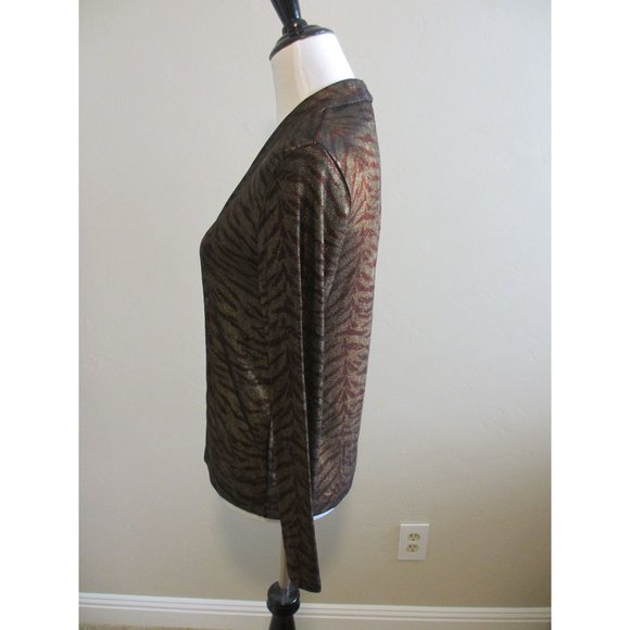 CHICOS TRAVELERS BROWN AND GOLD ZEBRA STRIPED JACKET SIZE 0 - Picture 2 of 5